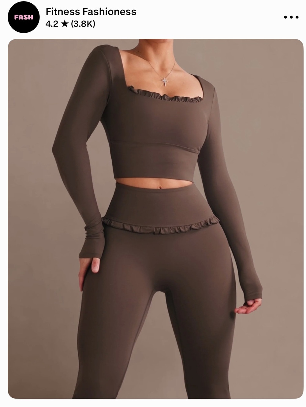 Women's Long-Sleeve Ruffle Crop Top and Pants Set in Brown
